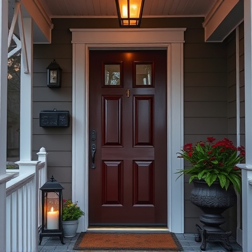 smart video doorbell on suburban porch