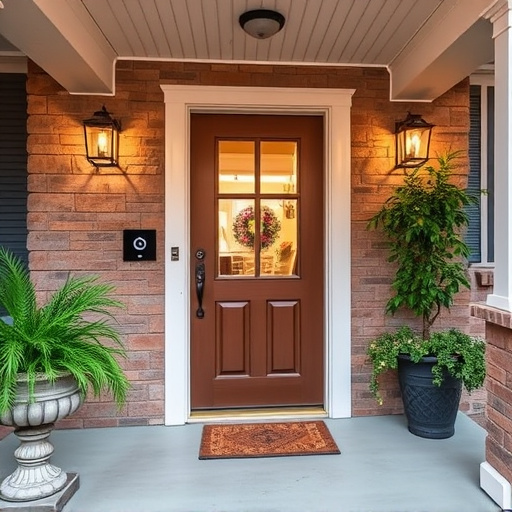 smart video doorbell on suburban porch