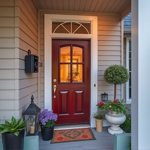 smart video doorbell on suburban porch
