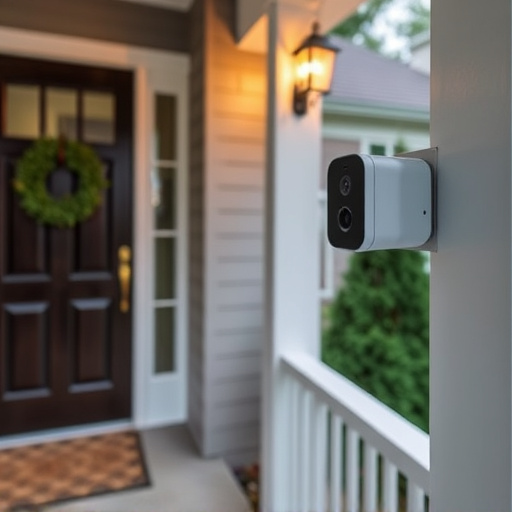 smart video doorbell on suburban porch