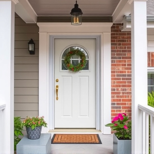 smart video doorbell on suburban porch