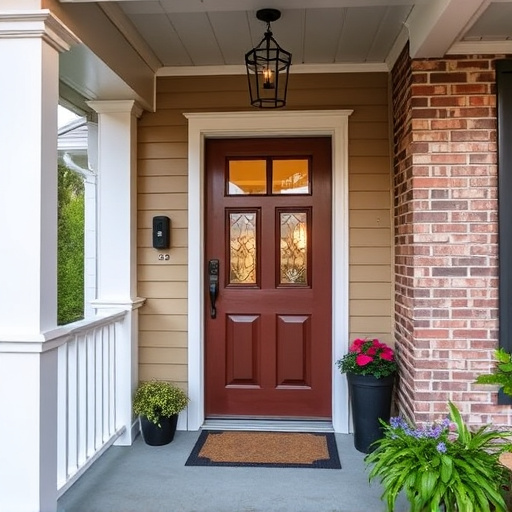 smart video doorbell on suburban porch