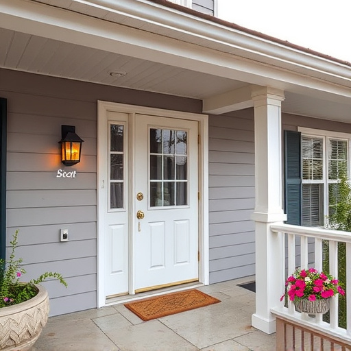 smart video doorbell on suburban porch