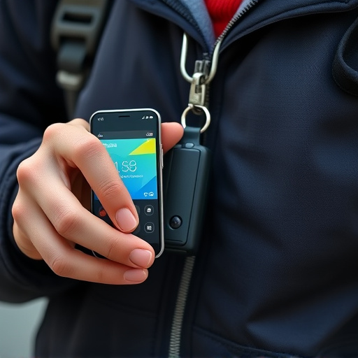 solo traveler holding a smart keychain alarm