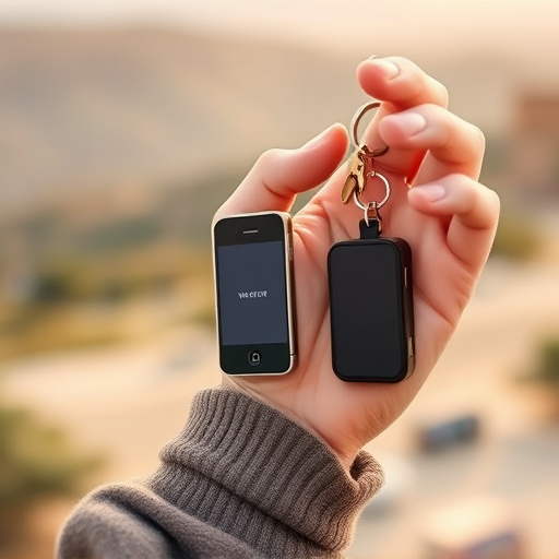 solo traveler holding a smart keychain alarm