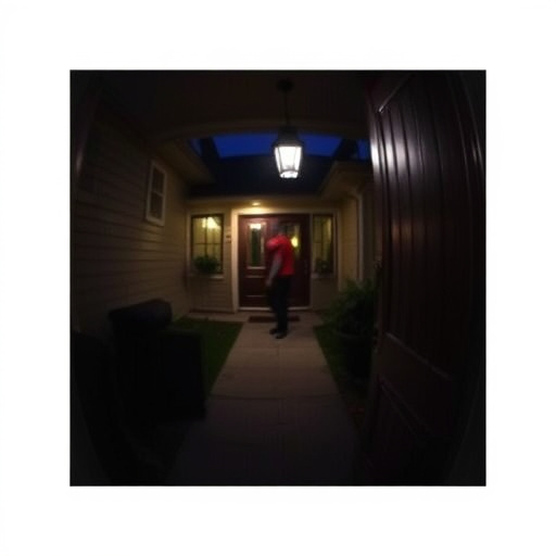 doorbell camera recording visitor at night