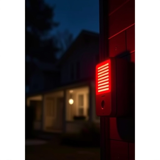 flashing red home security alert light at night