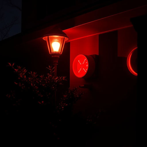 flashing red home security alert light at night