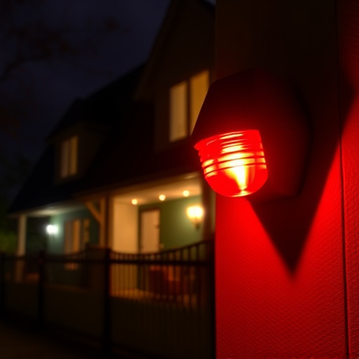 flashing red home security alert light at night