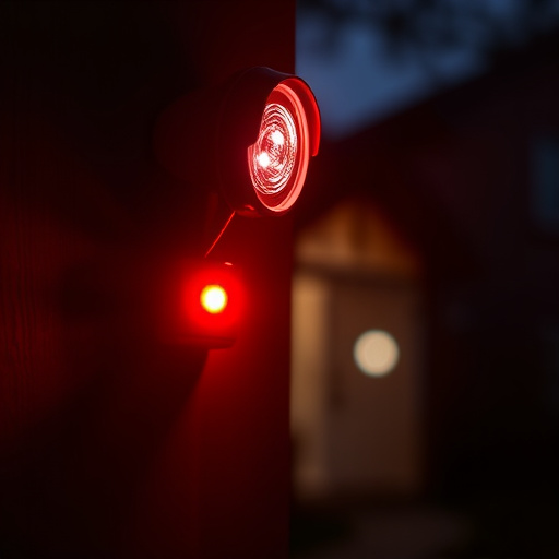 flashing red home security alert light at night