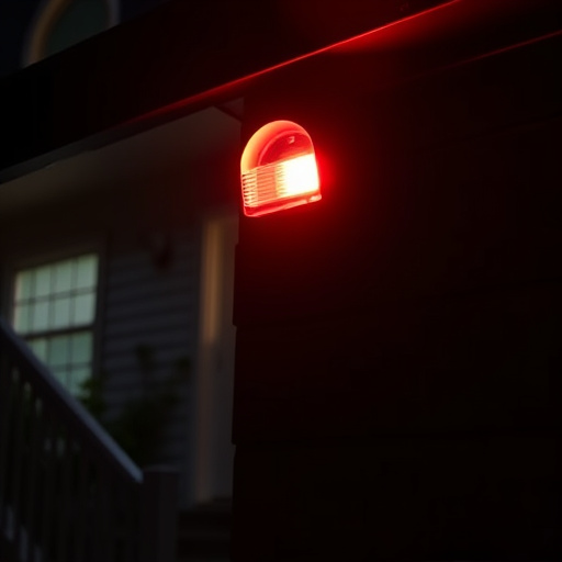 flashing red home security alert light at night