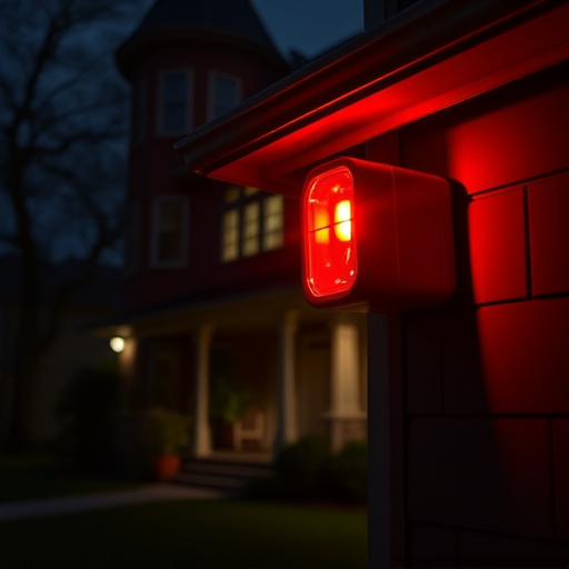 flashing red home security alert light at night