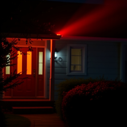 flashing red home security alert light at night
