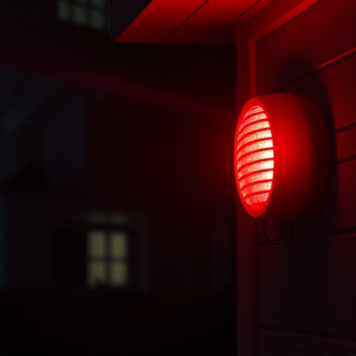 flashing red home security alert light at night