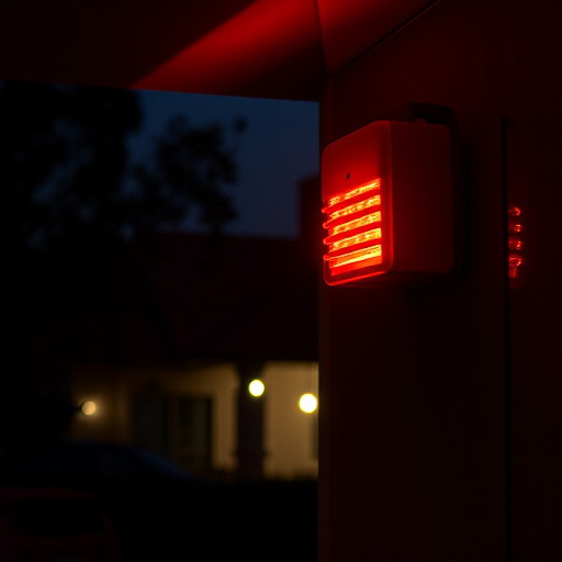 flashing red home security alert light at night