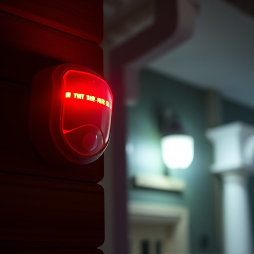 flashing red home security alert light at night