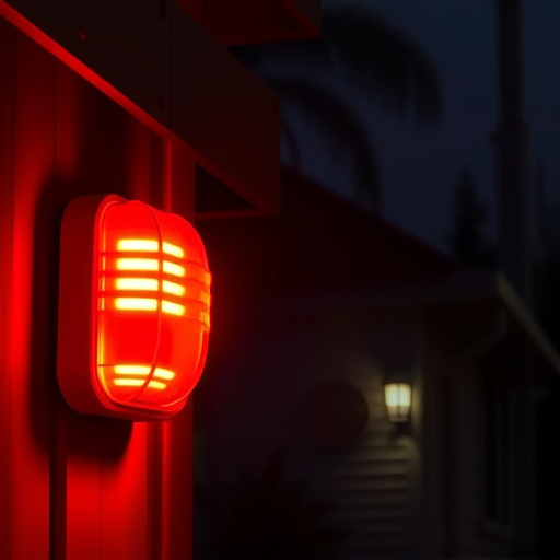 flashing red home security alert light at night