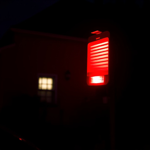 flashing red home security alert light at night