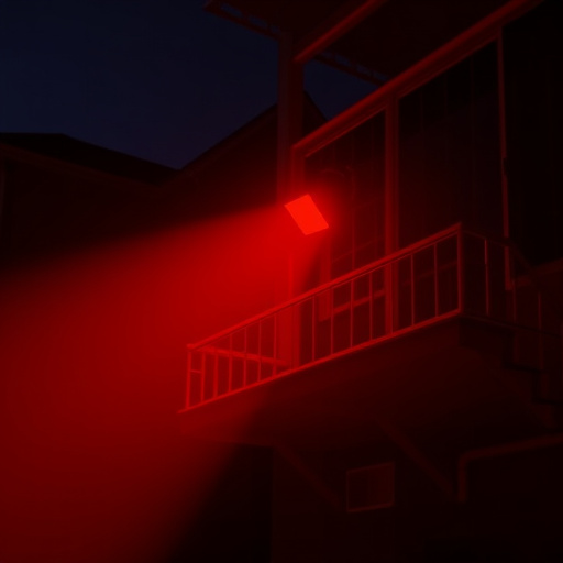 flashing red home security alert light at night