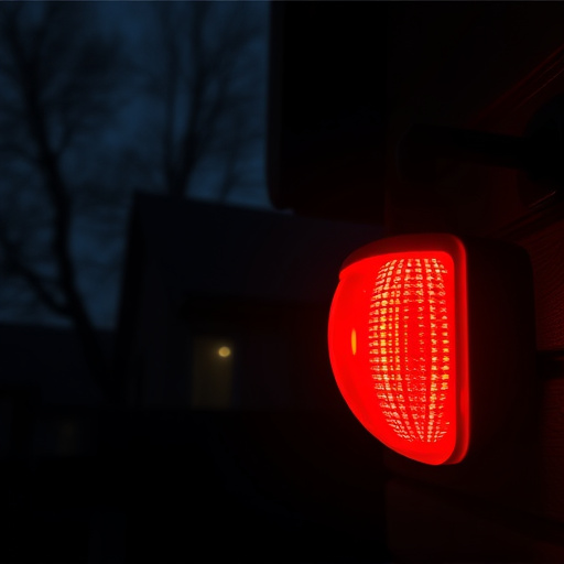 flashing red home security alert light at night