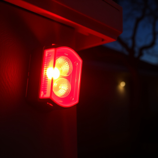 flashing red home security alert light at night