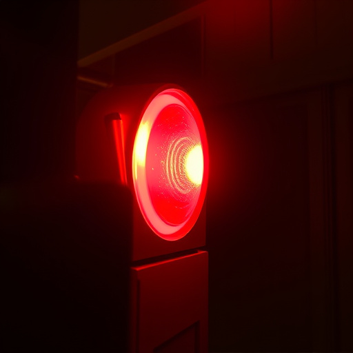 flashing red home security alert light at night