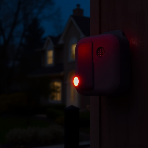 flashing red home security alert light at night
