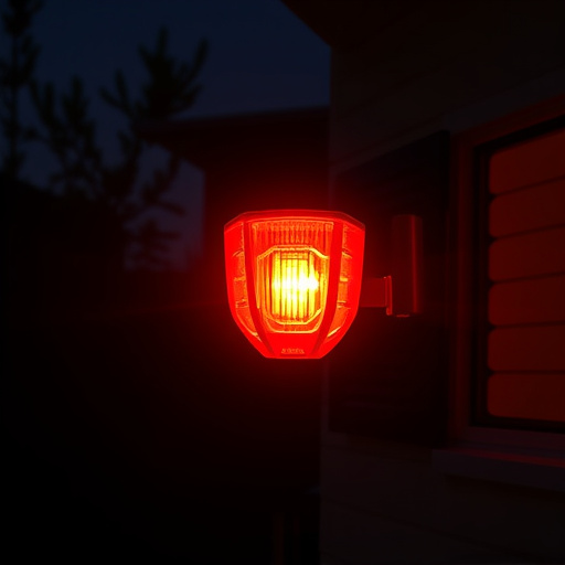 flashing red home security alert light at night