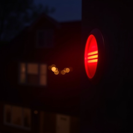 flashing red home security alert light at night