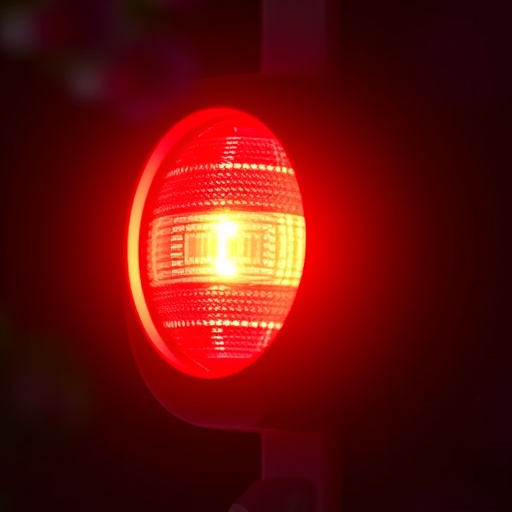 flashing red home security alert light at night