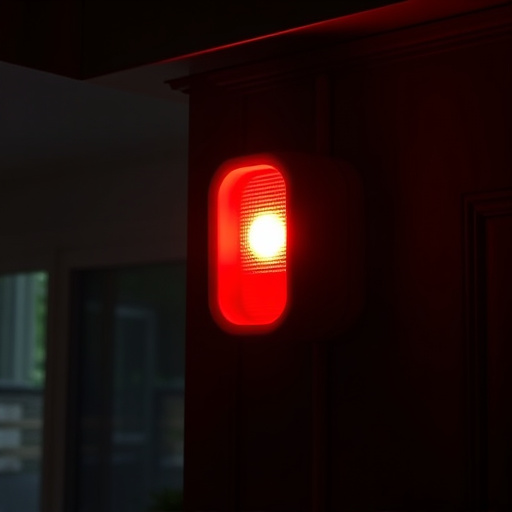 flashing red home security alert light at night
