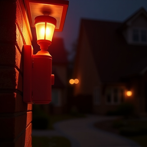 flashing red home security alert light at night