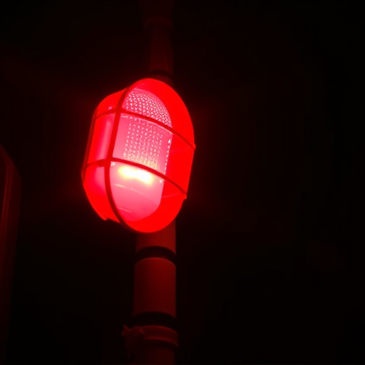 flashing red home security alert light at night