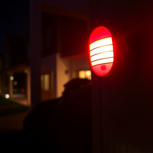 flashing red home security alert light at night