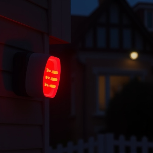 flashing red home security alert light at night