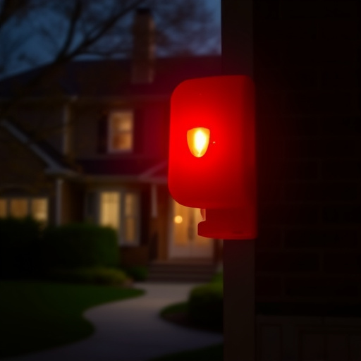 flashing red home security alert light at night