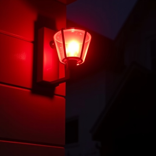 flashing red home security alert light at night
