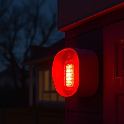 flashing red home security alert light at night