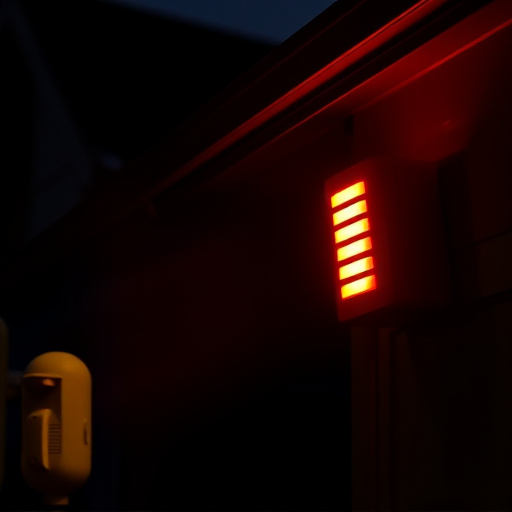 flashing red home security alert light at night