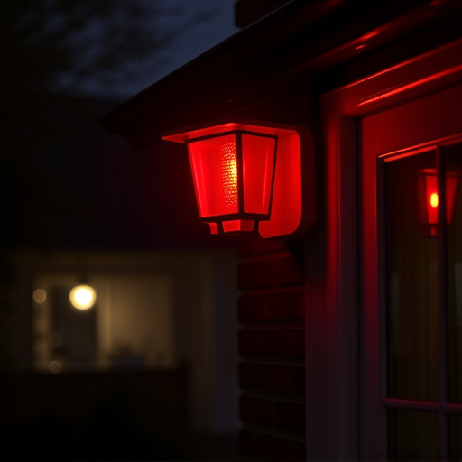 flashing red home security alert light at night