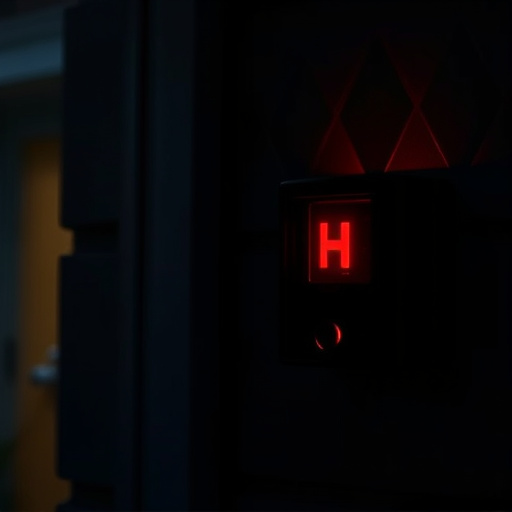 flashing red home security alert light at night