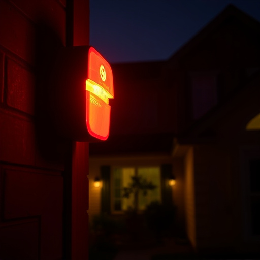flashing red home security alert light at night