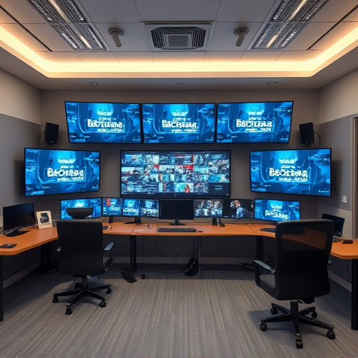 home monitoring control room with multiple screens
