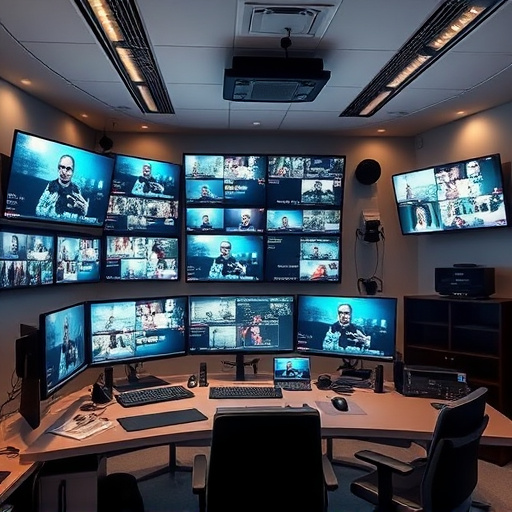 home monitoring control room with multiple screens