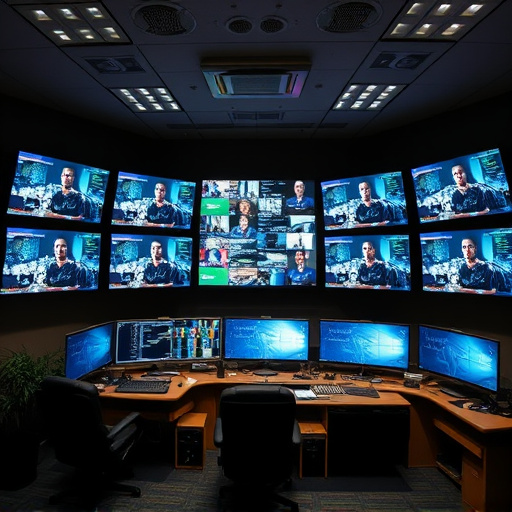 home monitoring control room with multiple screens