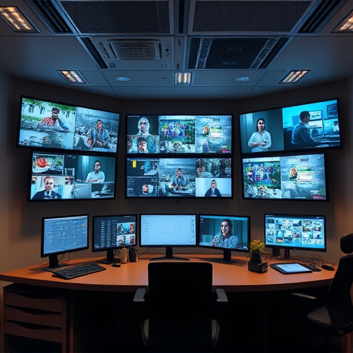 home monitoring control room with multiple screens