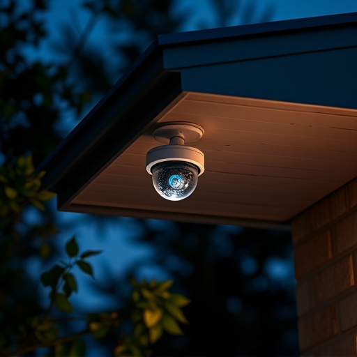 motion-activated surveillance camera under roof eaves