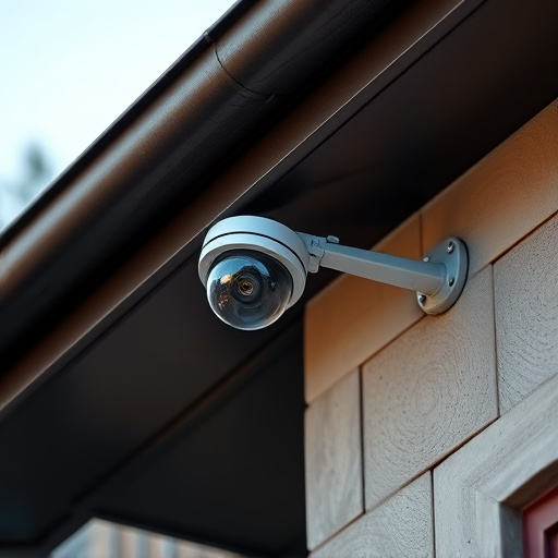 motion-activated surveillance camera under roof eaves