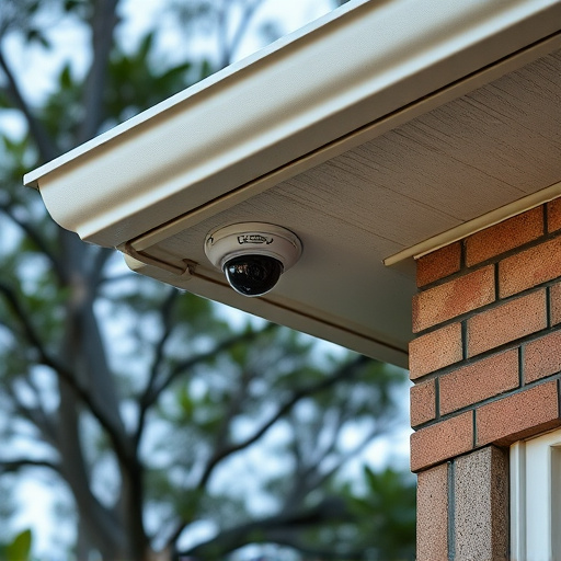 motion-activated surveillance camera under roof eaves