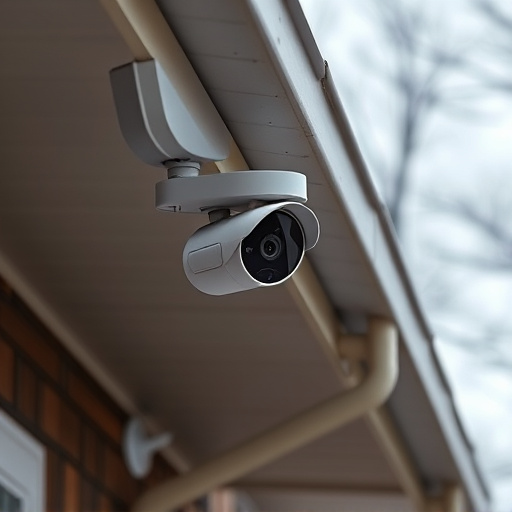 motion-activated surveillance camera under roof eaves